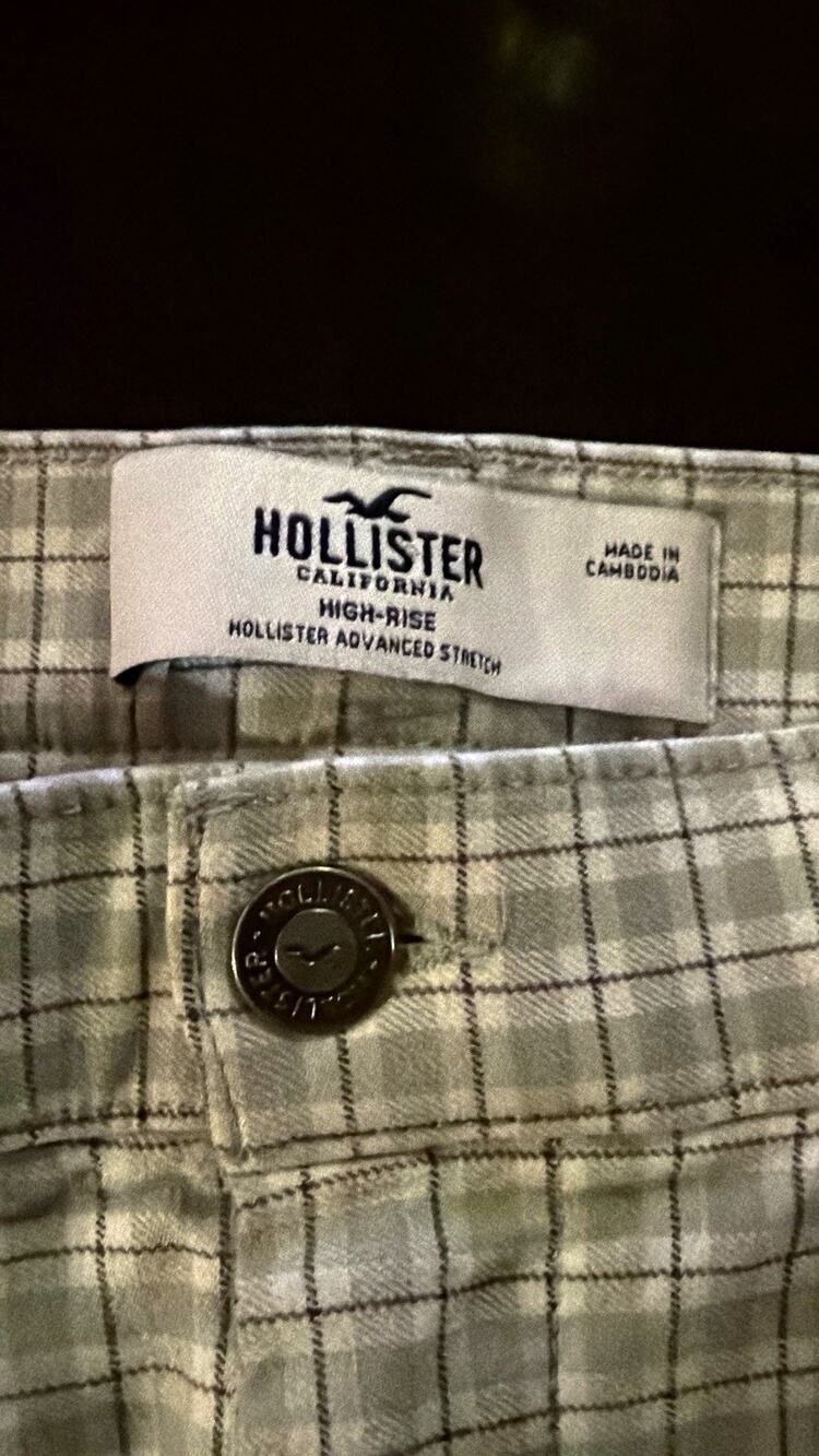 Hollister Women’s High-Rise Plaid Flared Dress Pants Twill Stretch Green L